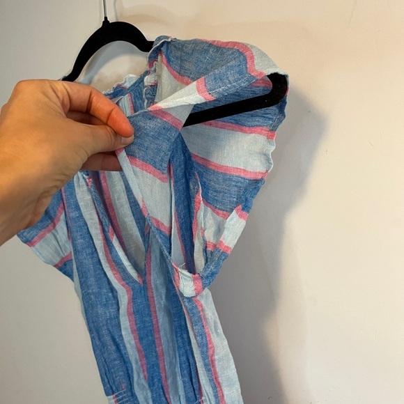 RAILS AMELLIA LINEN-BLEND MIDI BLUE PINK DRESS KONA STRIPE COTTON LINEN TIERED - Picture 12 of 12